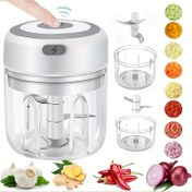 Resim 1 adet USB Şarj Edilebilir Elektrikli Mini Doğrayıcı, 100/250ml Kapasite, Kablosuz, Dayanıklı Plastik Gövde, 1200 RPM Motor, Soğan, Biber, Kereviz, Zencefil için İdeal - Doğrayma, Piknikler ve Doğum Günü Hediyeleri için Mükemmel Mutfak Aleti, Yiyecek Hazırlığı | Şık Beyaz Tasarım | Dayanıklı Plastik Yapı, Mini Yiyecek Doğrayıcı 