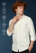 Resim Ekru Techno-Line Uzun Kol Slim Fit Dar Kesim Spor Gömlek Kigili