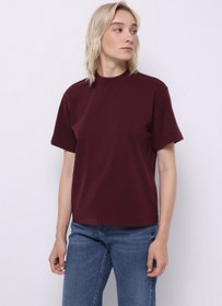 Resim Regular Fit Yuvarlak Yaka Düz Kadın Mor Kısa Kol Tişört 
