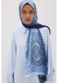 Resim Mirsoy Scarf Eftelya Pamuk Etnik Desen Şal İndigo 