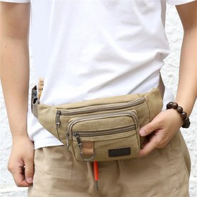 Resim Unisex Fermuarlı Kanvas Bel Çantası - Seyahat, Spor ve Günlük Kullanım İçin Kompakt Göbek Deliği Çantası - El Serbest Çapraz Vücut Çanta - Telefon, Anahtarlar, Kartlar için Cep - Haki (Bej/Kahverengi) - Erkek & Kadın, Mini Crossbody Çanta, Spor Aksesuarı, Ayarlanabilir Kayış, Şehir İçi Kullanım 