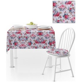 Resim Renkli Desenli Krem Pudra Kadife Dokulu 180x260 Masa Örtüsü 