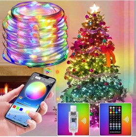 Resim Bluetooth App Kontrol Uygulama Akıllı Rgb Perde Işıklar 10m Piksel Noel Yılbaşı Show Su Geçirmez Usb Efektli Yürüyen Strobe Modlu 
