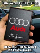 Resim senada Audi Ön Arka Baskılı Oto Araç Ruhsat Kabı Kartlık Deri İsim Yazılı Kişiye Özel Cüzdan 