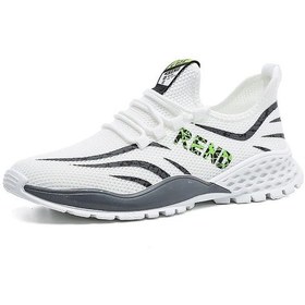 Resim Beyaz Moda Erkek Ayakkabıları Rahat Trendy Ayakkabı Örgü Nefes Spor Hafif Koşu Ayakkabıları Beyaz 