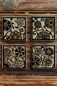 Resim Oscar Stone Decor Baskılı Doğaltaş Bardak Altlığı 4'Lü Set Desen Tile 4Dsn-104 