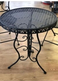 Resim Ferforje Katlanır Masa Balkon Masası, Bahçe Masası Çap 60cm Siyah Siyah 