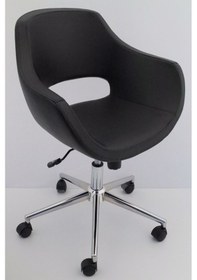 Resim Ultra Siyah Deri Ofis Çalışma Sandalyesi 