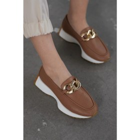 Resim Nilufarr Darius Taba Deri Zincir Aksesuarlı Kadın Sneaker 
