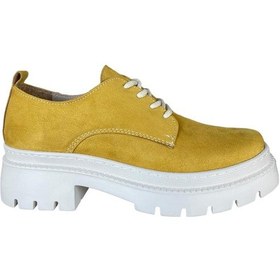 Resim Bağcıklı Yüksek Taban Kadın Oxford Ayakkabı Sarı-beyaz Beyaz 