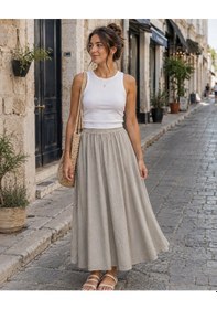 Resim Eren Style İtalyan Beli Lastikli Kloş Etek Bej 