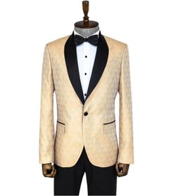 Resim Wessi Beşgen Desenli Şal Yaka Krem Erkek Smokin Ceket Krem 