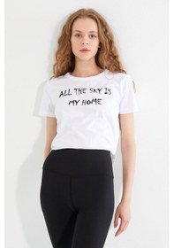 Resim Kadın Baskılı T-shirt Beyaz 