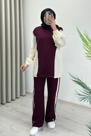 Resim T Moda Store Ekru Tex Garnili Stoperli Rahat Kalıp Spor Tesettür İkili Takım 