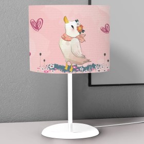 Resim instababyrooms Pembe Ördek ve Çiçek Desenli Çocuk Odası Dijital Baskılı Çocuk Odası Masaüstü Abajur Avize 