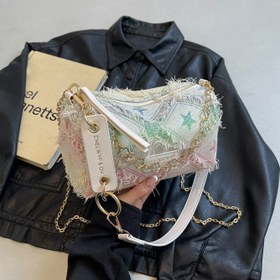 Resim Kadınlar için Renk Bloklu Çapraz Vücut Çantası, Çıkarılabilir Zincir Askılı & Fermuarlı Kapatma - Harf Baskılı & Dantel Süslemeli Tasarım, Dayanıklı Polyester Günlük Çanta İşe Gidiş-Dönüş, Alışveriş, Trend Aksesuar 