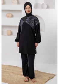 Resim Adasea 261223 Siyah Melody Spor Lycra Uzun Kollu Tesettür Mayo 
