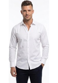 Resim UKİ Uki Beyaz Comfort Fit , Yarım İtalyan Yaka , Düz Klasik Gömlek 