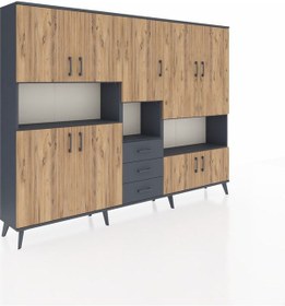 Resim Arges Dolap 13 Raflı 3 Çekmeceli 9 Kapaklı 220x30x163 Antrasit-çam/antrasit Atlas Çam/antrasıt - Antrasıt 
