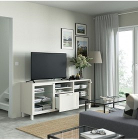 Resim Tv Sehpası, Beyaz-şeffaf Cam, 180x42x74 Cm, Hanvıken/sındvık, Çıt Çıt Raylı Beyaz 