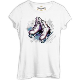 Resim Buz Pateni Beyaz Kadın Tshirt - Beyaz / S 