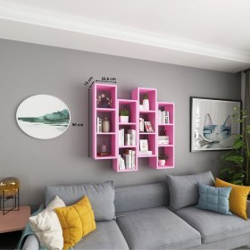 Resim Kitaplık Mobilya Duvar Rafı Salon 4 Lü Takım Pembe Pembe 