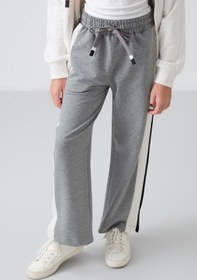 Resim TOMMY LIFE Gri Melanj Yırtmaç Detaylı Cepli Geniş Paça Kız Çocuk Eşofman Alt - 75141 