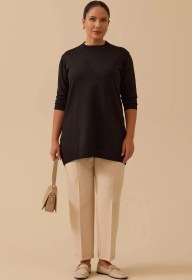 Resim Galaxi Kadın Büyük Beden Desenli Basic Triko Tunik 4008 Siyah Siyah 