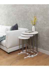 Resim Makbulce Yıldız 3 Lü Zigon Sehpa Mdf Beyaz Mermer 