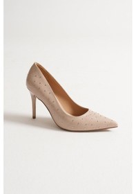 Resim Zerina Kadın Bej Metal Aksesuarlı Sivri Burun Yüksek İnce Topuklu Ayakkabı Stiletto 9 Cm Bej 