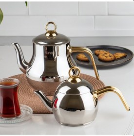 Resim Lines Şahmeran No 3 Paslanmaz Çelik İndüksiyon Tabanlı Çaydanlık 1.75 L Gold 