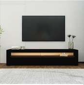 Resim Batı Led Işıklı 2 Kapaklı TV Sehpası 150 cm Minimal Tasarım, Ahşap siyah 