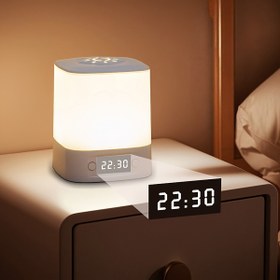 Resim 1'li Paket USB Güçlü LED Gece Lambası - Dijital Saat, Dokunmatik Ayarlanabilir Parlaklık, Yumuşak Mavi Işık ile Uyku için, Modern Masaüstü Lamba, Yatak Odası ve Ofis İçin, Okula Dönüş ve Ev Hediyesi, Yatak Odası Aydınlatması, Silindirik Tasarım, Plastik Yapı, Minimalist Tasarım, Hafif ve Şık Dekorasyon 
