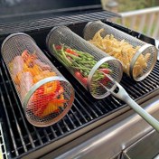 Resim 1 Adet, Paslanmaz Çelik Yuvarlak Barbekü Izgara, Açık Hava BBQ Kafesi, Açık Hava Kamp Pişirme İçin Taşınabilir Barbekü Izgara 