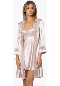 Resim Pierre Cardin 6'lı Saten Gecelik Sabahlık Çeyiz Seti 6010 Pudra 001 