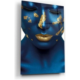 Resim Altın Mavi Cam Tablo 