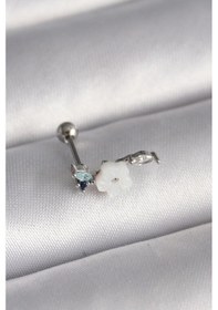 Resim Ceylan Adam 316l Çelik Gümüş Renk Zirkon Taş Detay Beyaz Çiçek Model Tragus Piercing Çok Renkli 
