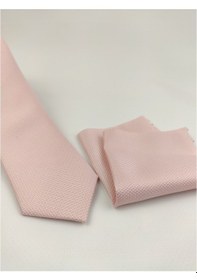 Resim Demfashion Özel Desenli Kravat Mendil Seti Açık Pembe 