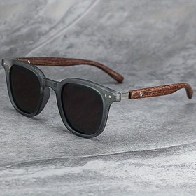 Resim Kare Çerçeve Moda Gözlükler, Yüksek Kaliteli Ahşap Desen Detayı, Dayanıklı Plastik Çerçeve, Anti-Reflektörlü Plastik Lens, Şık Retro Çok İşlevli Gözlükler için Plastik Menteşe 