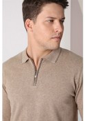 Resim Ferraro Bej Polo Yaka Fermuarlı Erkek Pamuk Kazak Bej 
