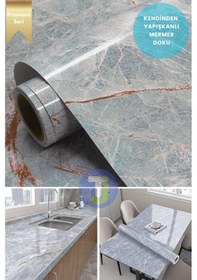 Resim Technojet Kendinden Yapışkanlı Mermer Desen Folyo Mutfak Banyo Tezgah Duvar Kaplama 60cmx300cm Gri 