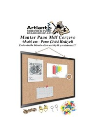 Resim Mantar Pano Mdf Çerçeve 45x60 Cm 1 Adet Harita Çivisi Hediyeli Duvara Monte Mantar Çerçeve Evde Okulda Büroda Ofiste 