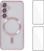 Resim Samsung Galaxy Uyumlu S25 Plus / S25+ Manyetik Kılıf Elektroliz Kaplama Tpu Kapak Lens Filmi + 2 Adet Temperli Cam - Pembe Pembe 