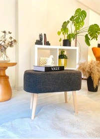 Resim WEBPANYA Gürgen Ham Ahşap Rengi Ahşap Ayak Keten Kumaş Oval Puf Bench 