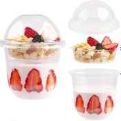 Resim 50'li Paket 9oz/12oz Tek Kullanımlık Plastik Bardaklar - Çapraz Delikli Kapaklar, Çift Duvarlı İzole PET Malzeme, Yoğurt, Tatlılar, Soğuk İçecekler ve Daha Fazlası İçin Mükemmel - Doğum Günleri, Tatiller ve Günlük Kullanım İçin İdeal, Tek Kullanımlık Bardaklar, En İyi Noel İçin, Şükran Günü İçin Mükemmel 