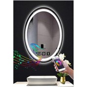 Resim GLOBAL LED MIRROR 65x85 Cm Bluetoothlu Dokunmatik Tuşlu Buğu Çözücü Ledli Elips Banyo Aynası 