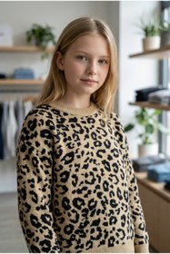 Resim Minimoda Kids Kız Çocuk Leopar Desenli Kazak 