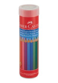 Resim Faber-Castell 12'li Jumbo Tam Boy Üçgen Kuru Boya Kalemi – Ergonomik Tasarım, Canlı Renkler 