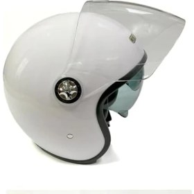 Resim AyrStore Motosiklet Yarım Kask, Parlak Beyaz, Çift Vizörlü, Stil, Terletme Yapmaz Pedler -L Beden 