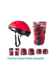 Resim Çocuk Için Kask Dizlik Dirseklik Koruyucu Set Kırmızı Kırmızı 